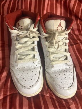 Nike White and Red High-Top Basketball Sneakers